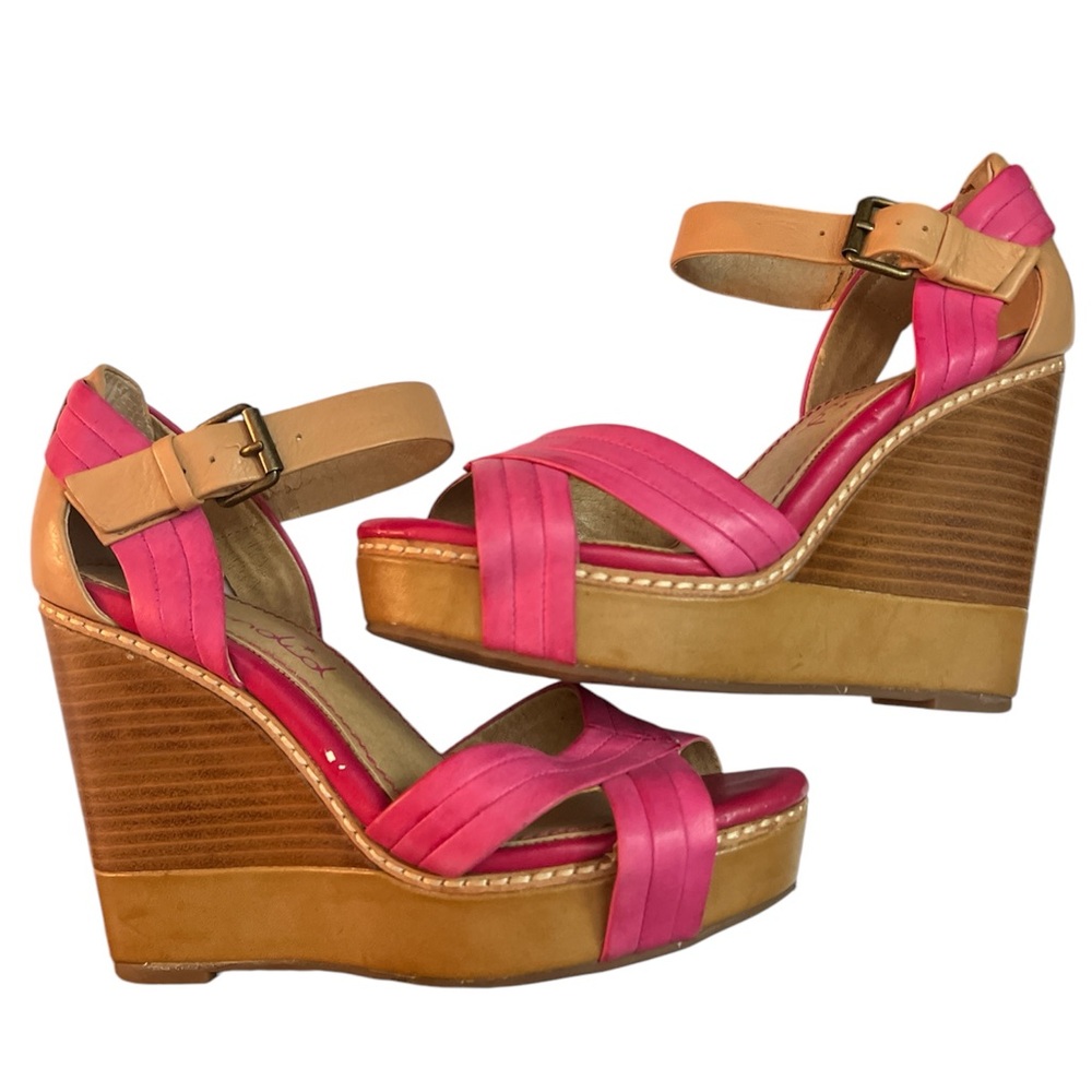 SPLENDID KEY WEST Pink Leather Designer Sandals Wedges 5-5.5